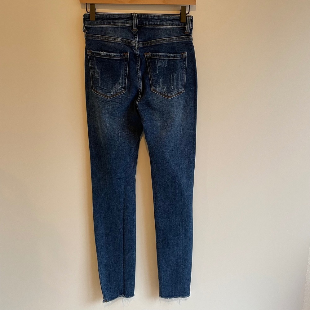 I&M BLACK LABEL Women's Blue Distressed Skinny Jeans Raw Hem Size 1 - Picture 2 of 7